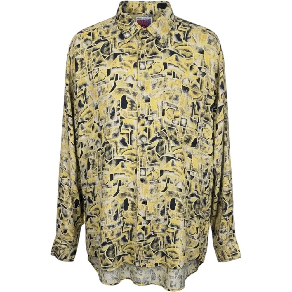 One Eight Hundred Mens Vintage 100% Silk Abstract Geometric Button Down Shirt M